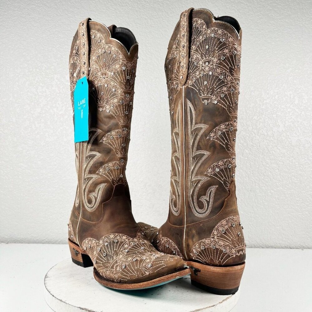 NEW Lane CALYPSO Womens Cowboy Boots 8.5 Brown Western Cowgirl Mid Calf Tall - Picture 11 of 11